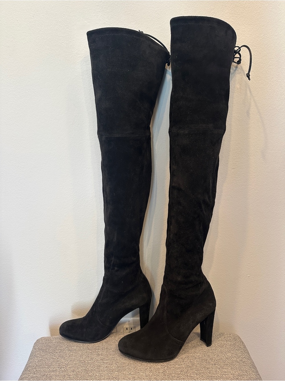 Stuart Weitzman Black Over-the-Knee Suede Heeled Boots